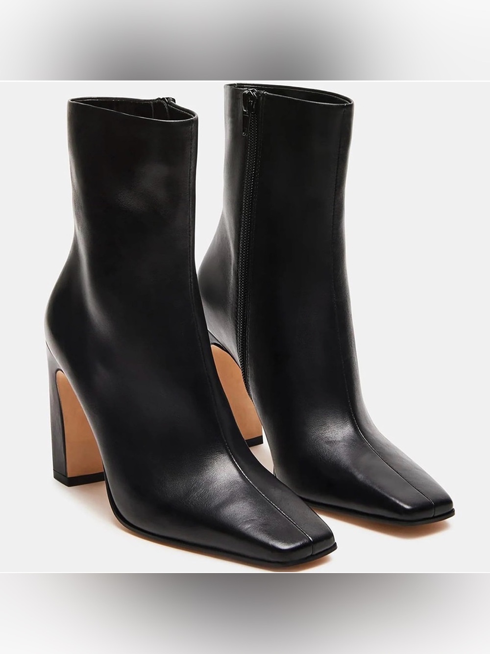 Amazon Black Square-Toe Block Heel Ankle Boots
